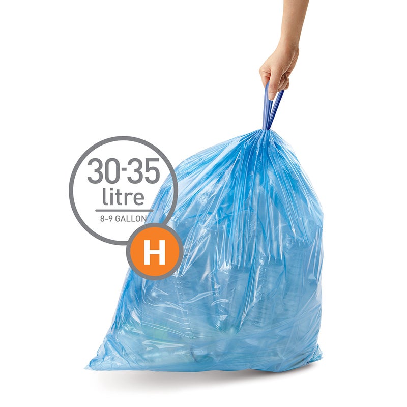 simplehuman Code H 60 Count, Genuine Custom Fit Liners, Drawstring Trash Bags in Dispenser Packs, 30-35 Liter / 8-9.2 Gallon, Blue - Image 2